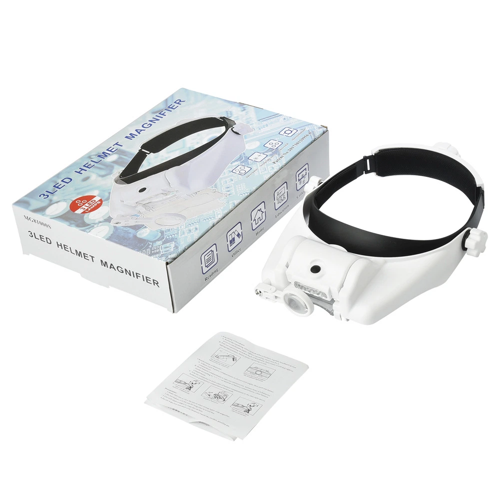 Latest Rechargeable Helmet Magnifier with LED Light Comfortable Wearing Headband Magnifying Glass