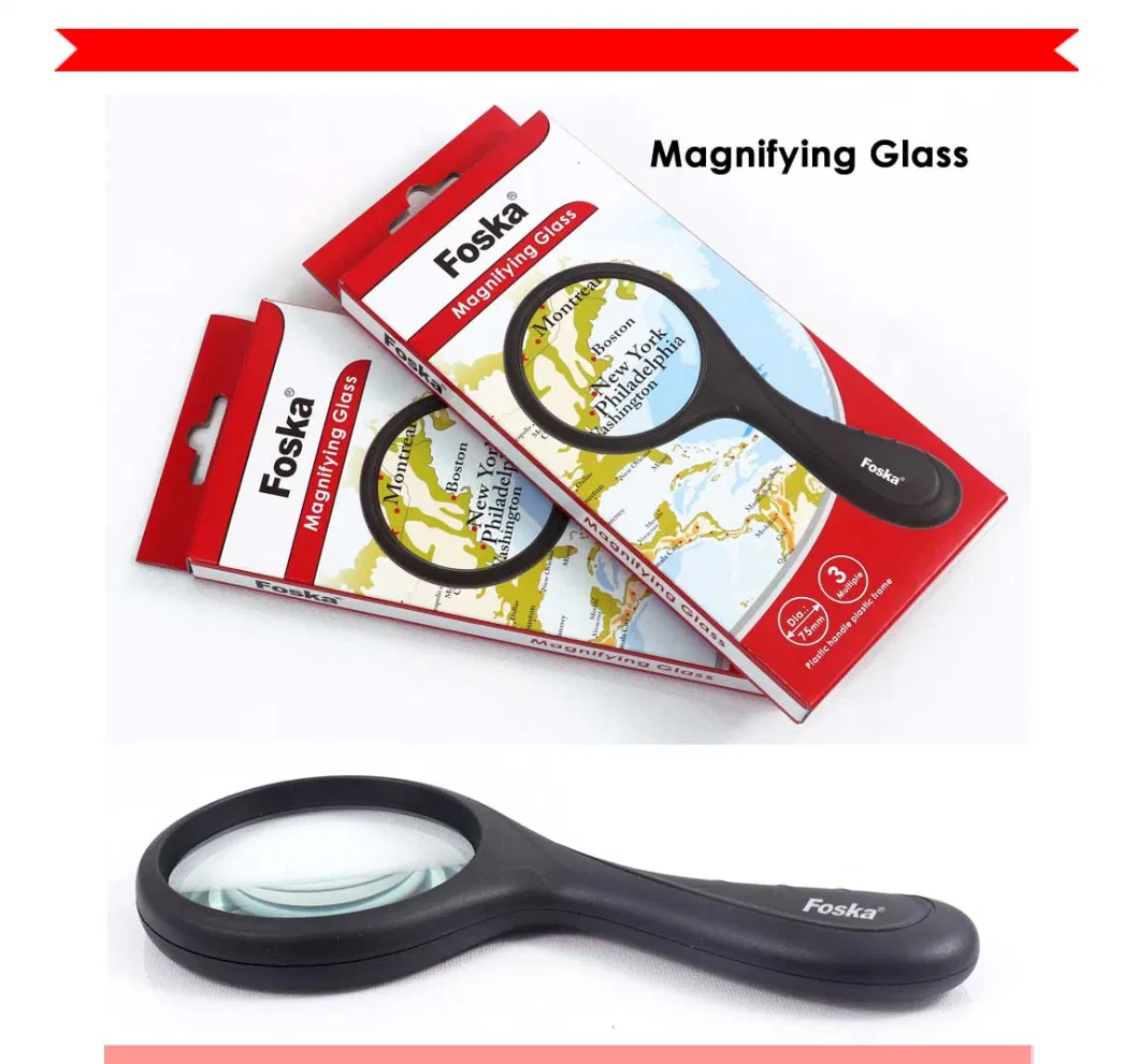 Foska Plastic Frame and Plastic Handle Hand Held Glass Magnifier