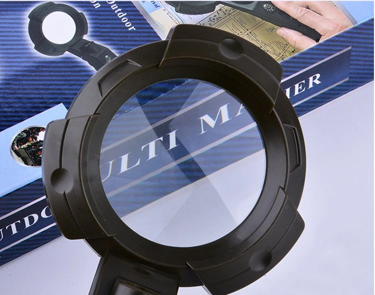 LED UV Lighted Magnifier Outdoor Adventure Mini Handheld Magnifying Glass with Compass