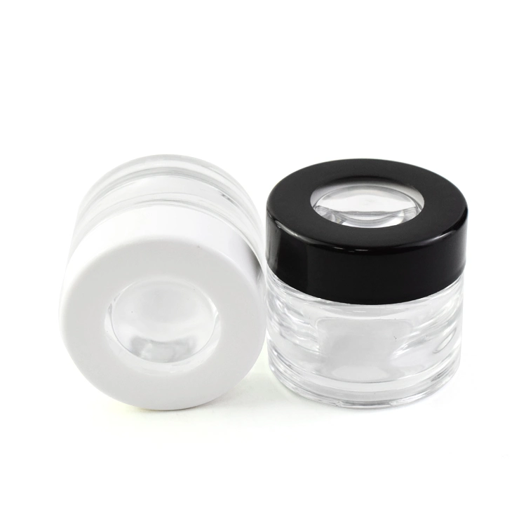 2o 3oz 4oz Child Proof Glass Jar with Cr Magnifying Lid