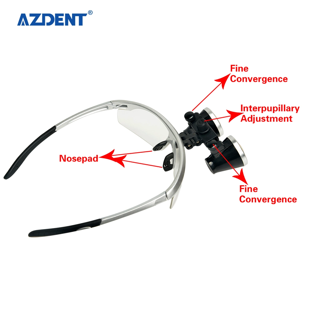 Azdent Dental Medical Headlight Dentist Clinic Use Portable Red Color Headband Magnifier Loupe 3.5X-420 Sliver Color