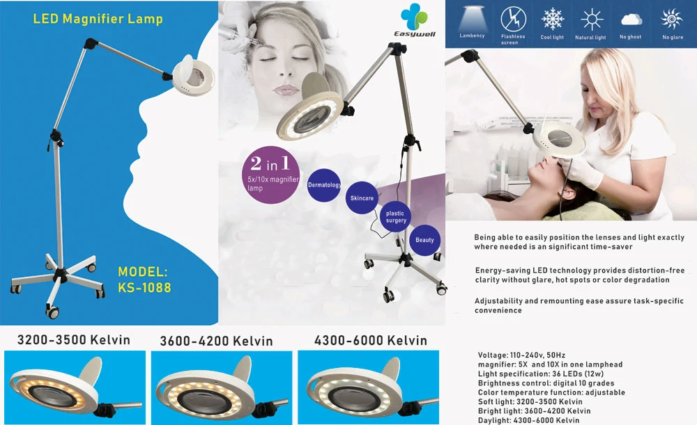 LED UV Skin Examination (Wood lamp) Ks-1088u Table Clamp Ccombined with Magnifier Lamp