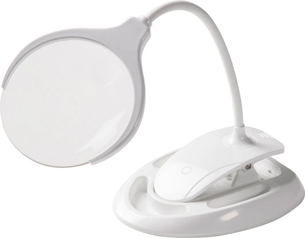 2 in 1 Interchangeable Table-Clamp Rechargeable Dimmable Magnifier with LED Light Magnifying Glass for Reading