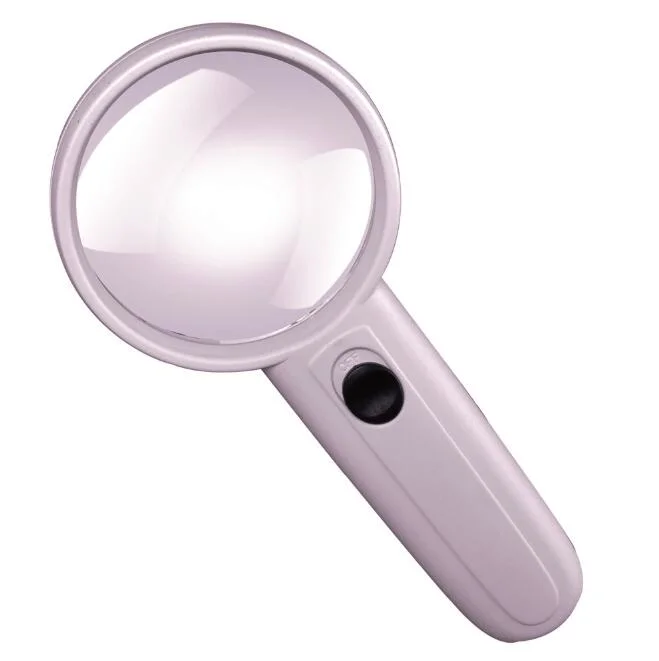 White Plastic Handheld Pocket LED Magnifier Jewelry Magnifying Glass Loupe for Reading