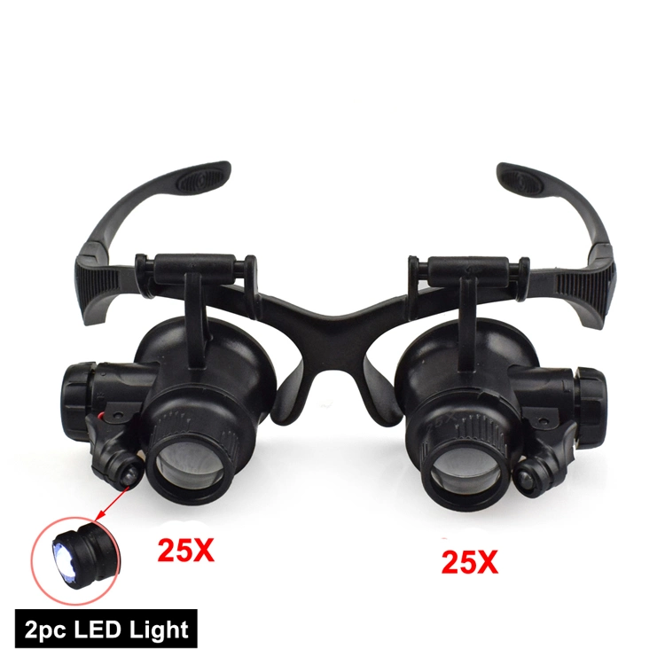 Headband 10X 15X 20X 25X Multi-Power Double LED Lights Magnifier Eye Glasses