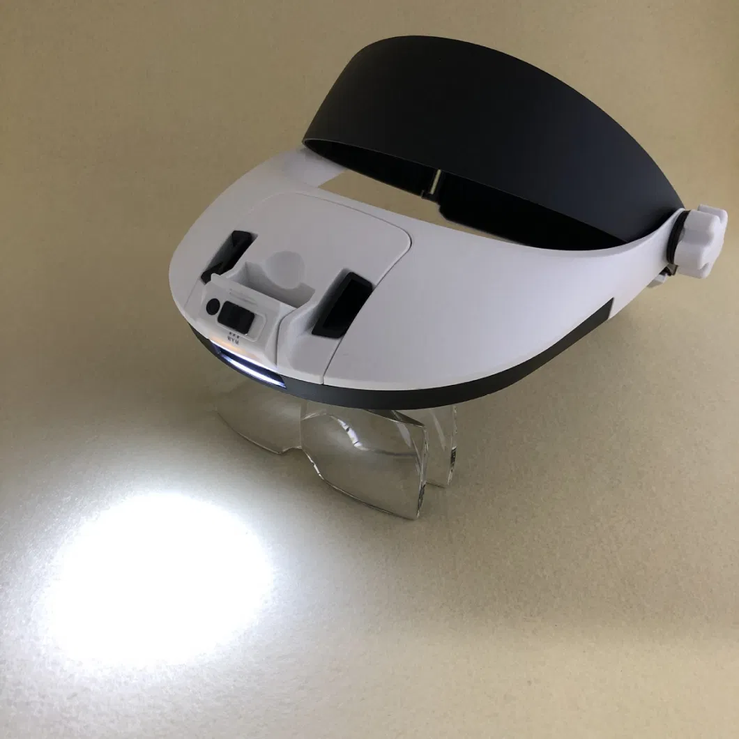 Big Lens Headband Magnifier Head Mount Magnifying Glass with Light Hands Free 8 LED Magnifier with Cold and Warm Light