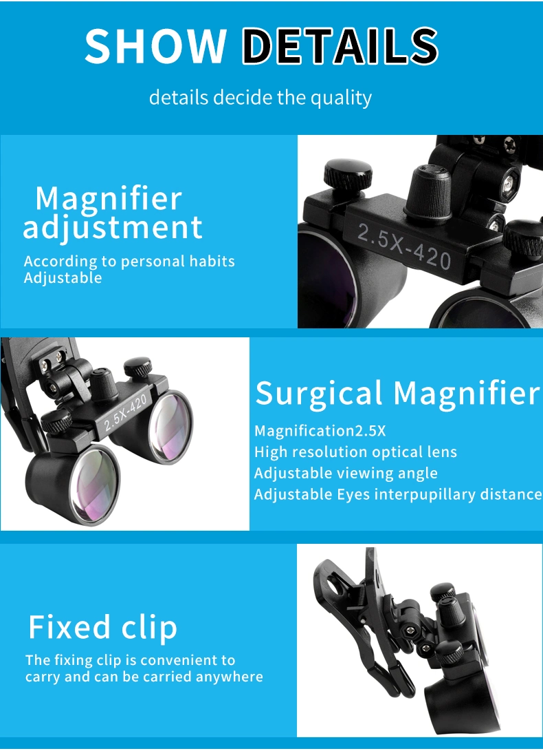 Dental Clip on Binocular Loupes 2.5X-420mm Dental Headlight Medical Magnifie