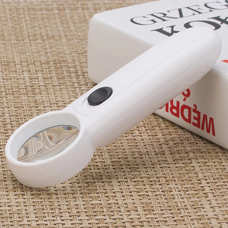 High Quality White Plastic Handheld LED Magnifier Jewelry Magnifying Glass Loupe