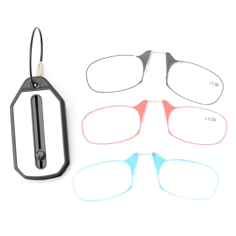 Nose Clip on Thin Folding Reading Glasses with Case