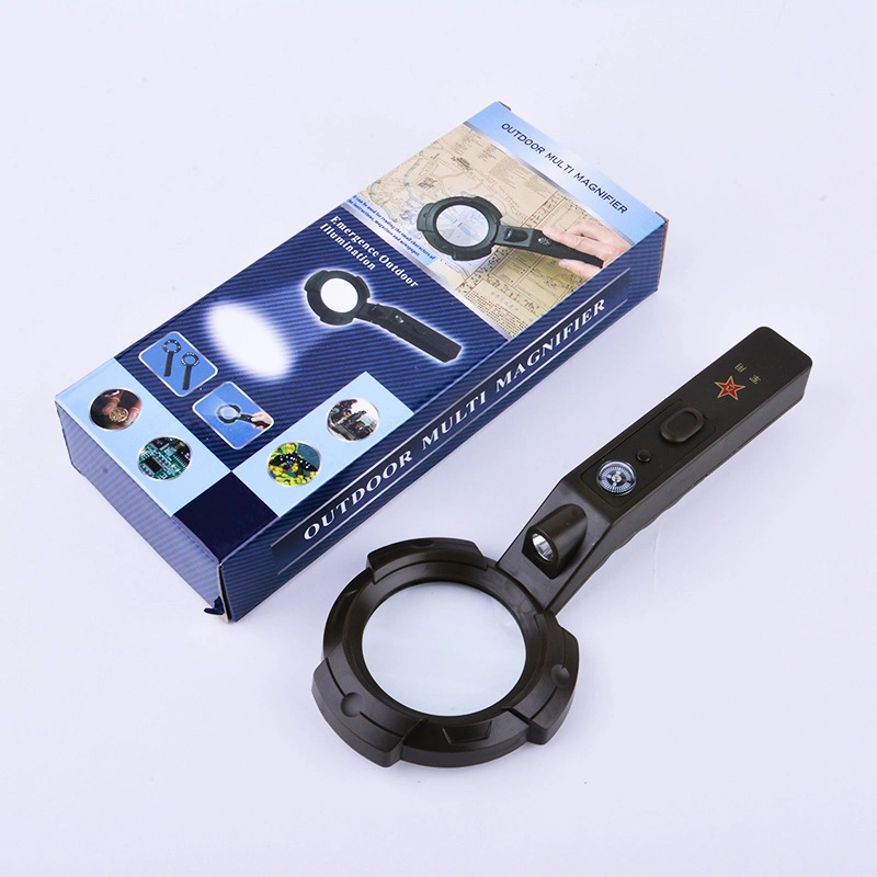 LED UV Lighted Magnifier Outdoor Adventure Mini Handheld Magnifying Glass with Compass