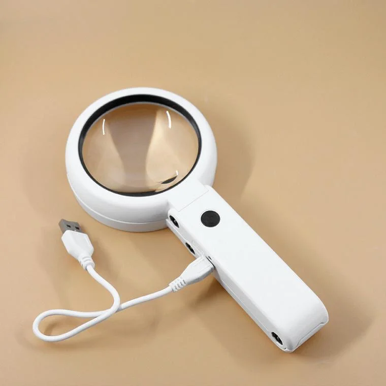 5X Handheld Magnifier Illuminated Desktop Magnifying Glasses with 8 LED Lights &amp; Foldable Handle Magnifier