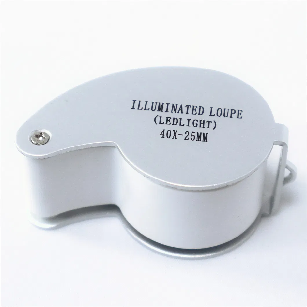 Full Metal Foldable Identification Jewelry Magnifier Mg21011 with LED Lamp 40X25mm