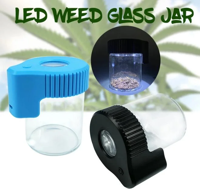 Transparent Storage Custom Smell Proof LED Glass Jar with Magnifying Light Stash Herb Container