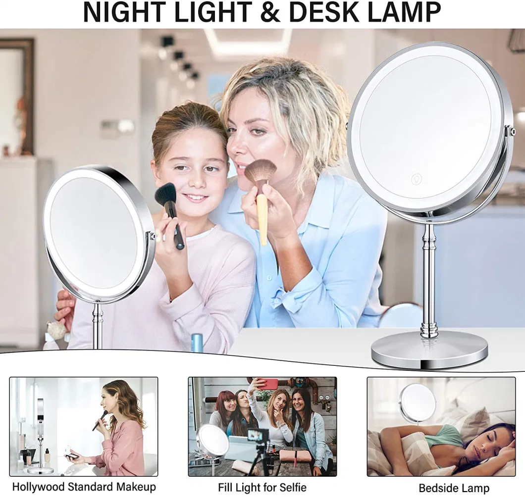 8&quot; Lighted 10X Makeup Double Sided Dimmable Magnifying Mirror with Lights