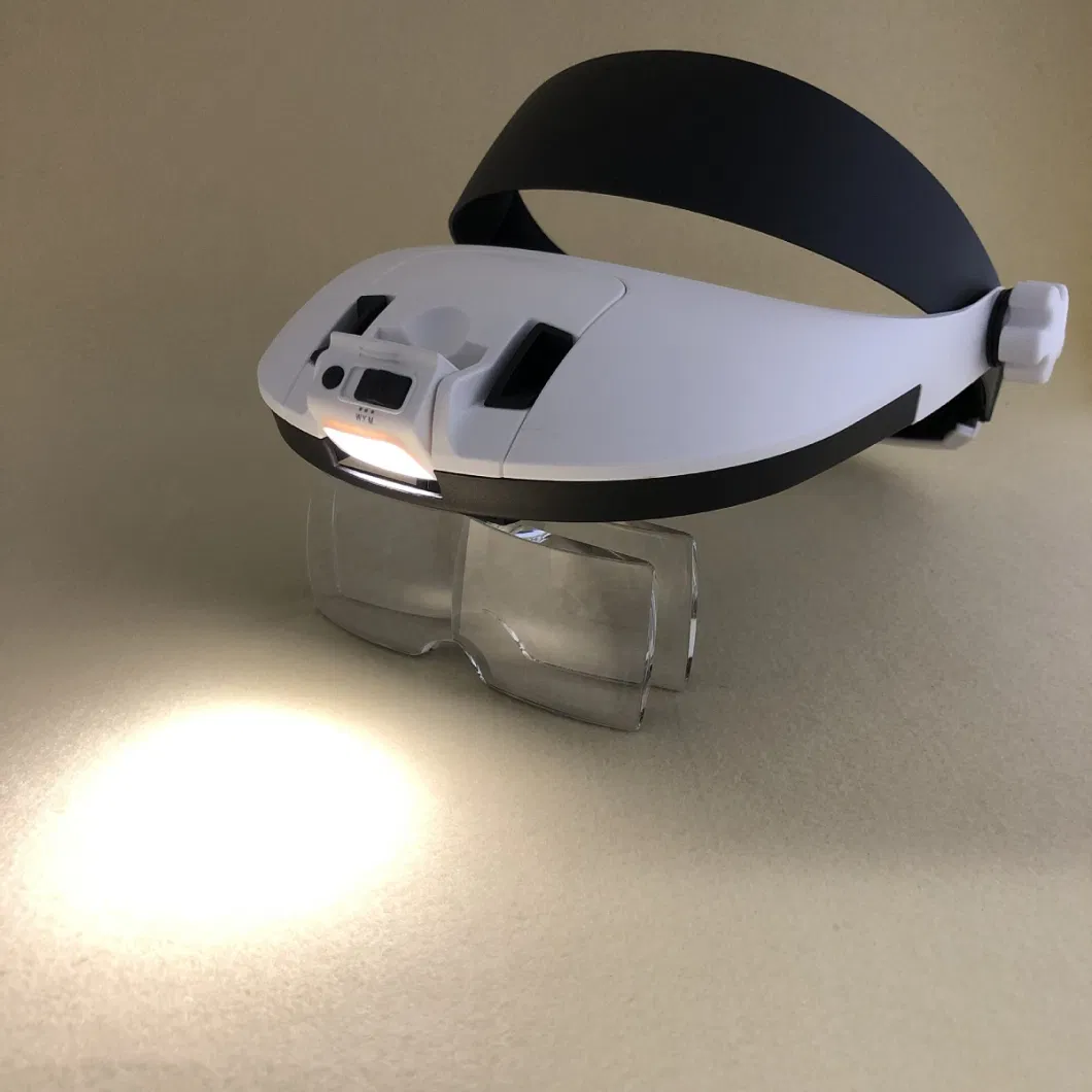 Big Lens Headband Magnifier Head Mount Magnifying Glass with Light Hands Free 8 LED Magnifier with Cold and Warm Light