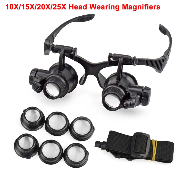 Headband 10X 15X 20X 25X Multi-Power Double LED Lights Magnifier Eye Glasses