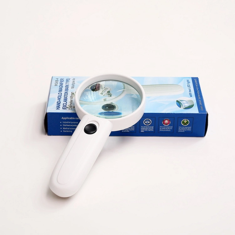 High Quality White Plastic Handheld LED Magnifier Jewelry Magnifying Glass Loupe