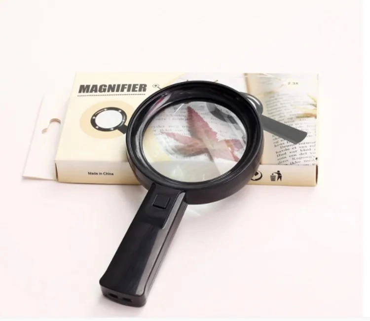 Black Plastic Hand-Held Magnifying Glass with 6LED Lamp Portable Magnifying Glass Reading Magnifying Glass