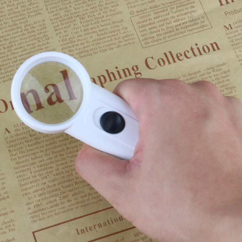 High Quality White Plastic Handheld LED Magnifier Jewelry Magnifying Glass Loupe
