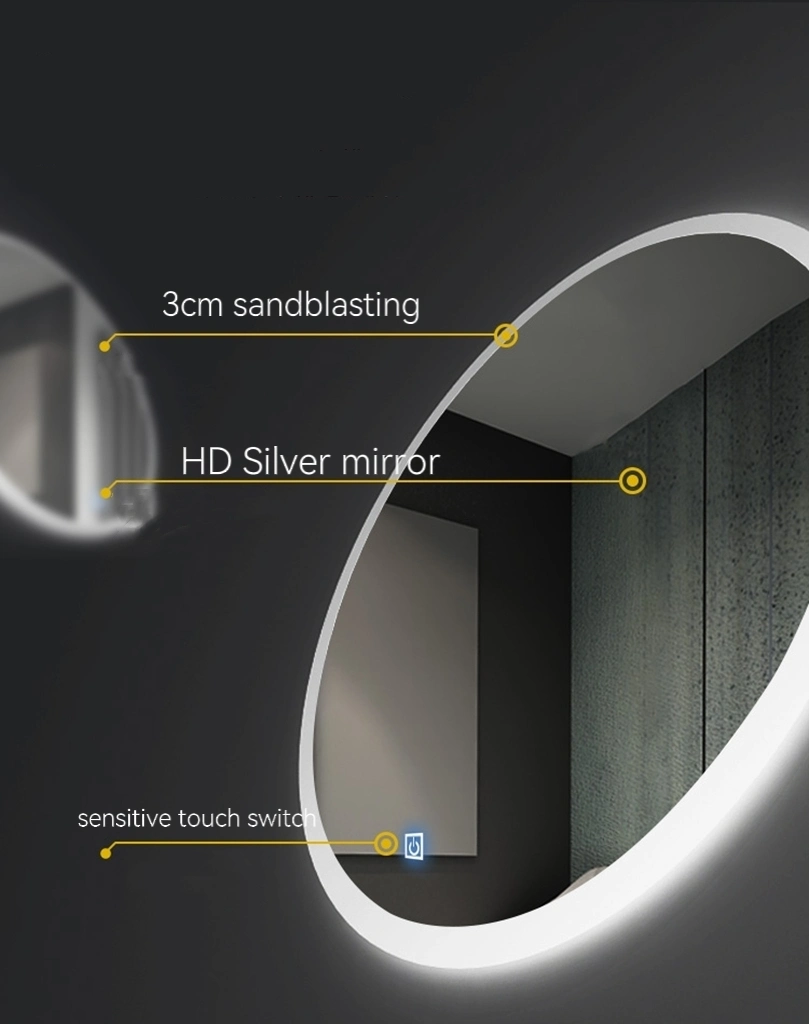 Half Moon Irregular Shape Smart Touch Screen Mirror Frameless Backlit LED Light Wall Mirror