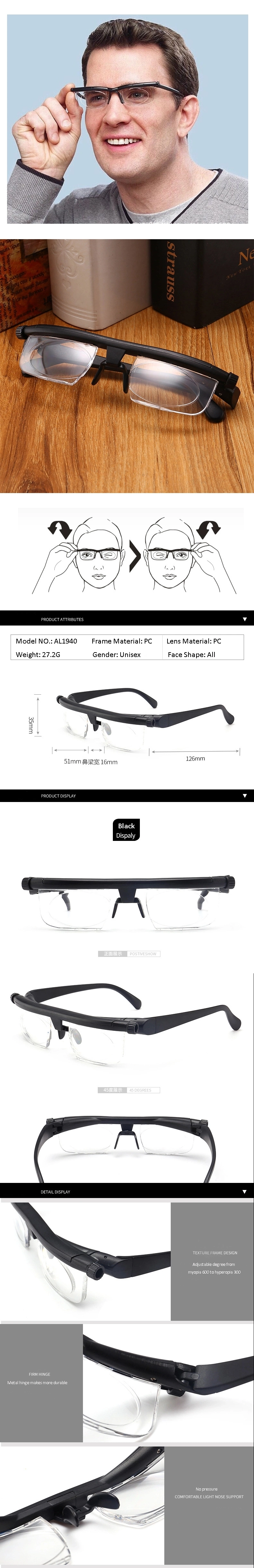 Adjustable Myopia -6D to +3D Variable Lens Binocular Magnifying Reading Glasses