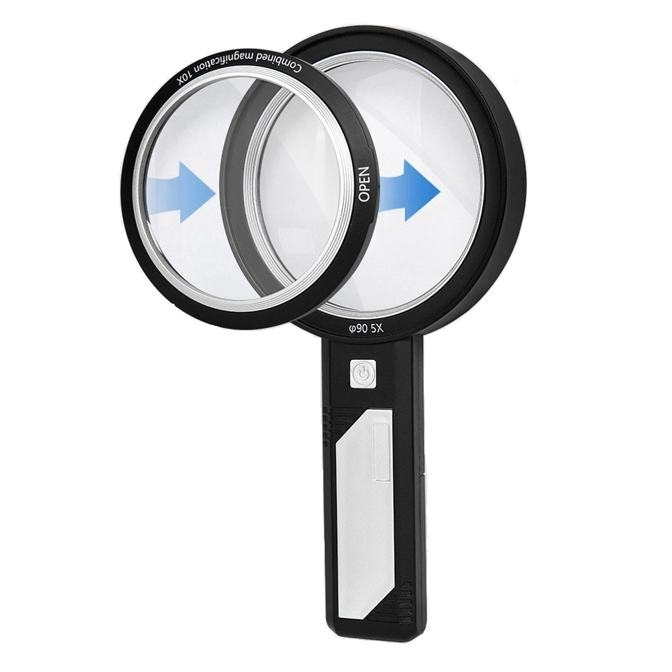 New 2 in 1 LED Handheld Magnifier Magnifying Glass with LED Light 90+65mm