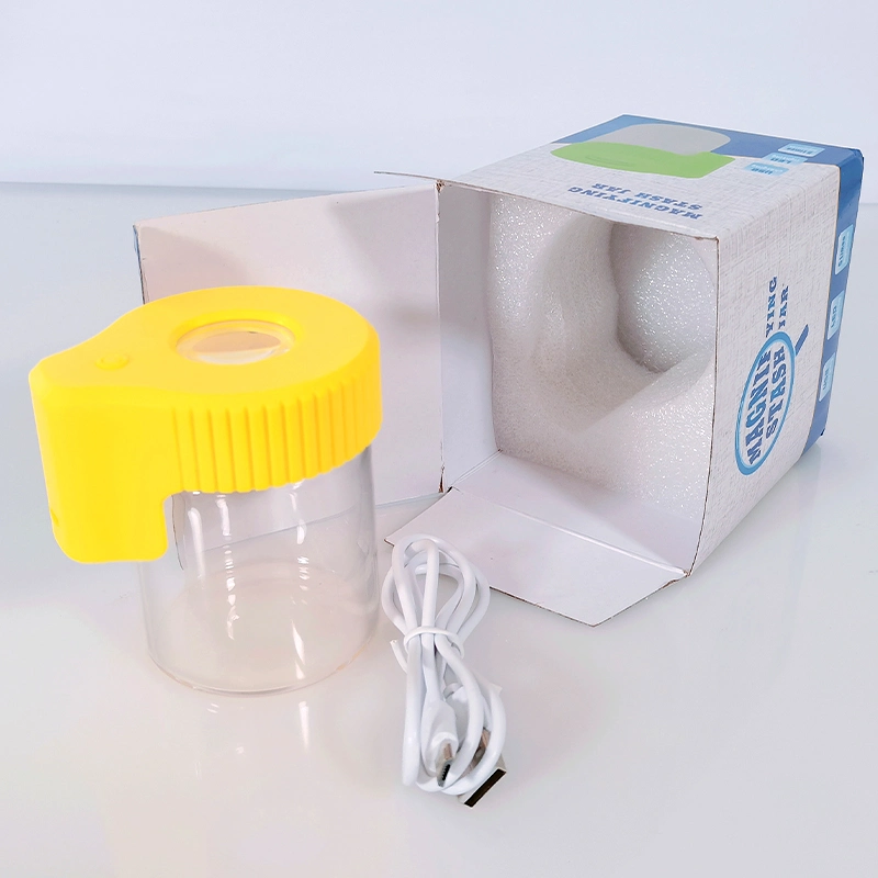 USB Charger LED Light Air Tight Stash Magnifying Smell Proof Glas Jar for Herb Cookies Spice