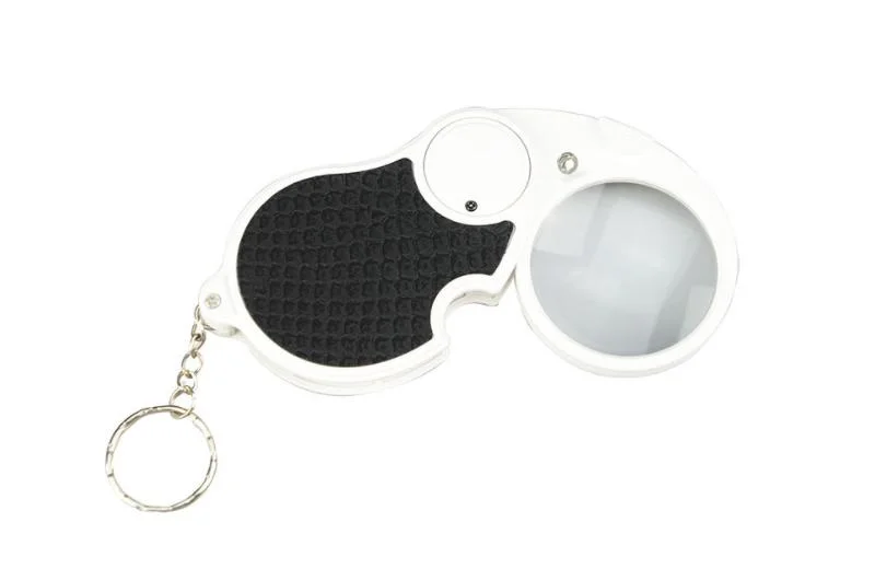 LED Light Rotatable Keychain Jewelry Loupe Magnifying Glass