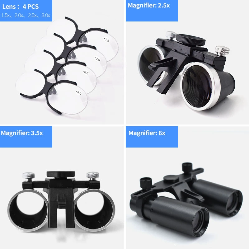 Medical Dental Binocular Loupes with Headlight 6.0X/2.5X/3.5X Binocular Surgical Loupes Magnifier