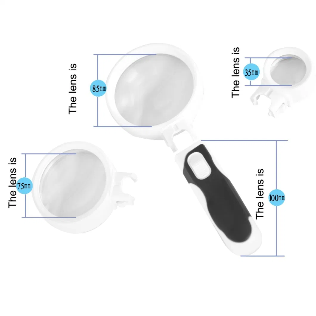 Loupe LED Magnifying Glass with Light 3 Interchangeable Lenses 2.5X 5X 16X Magnifier