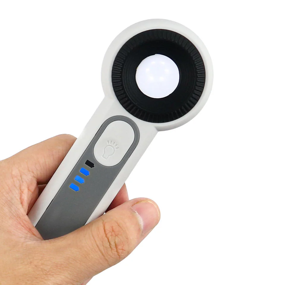 30X Power Indicator Handheld Jewelry Magnifier with Rechargeable 6 LED Light Magnifying Lamp