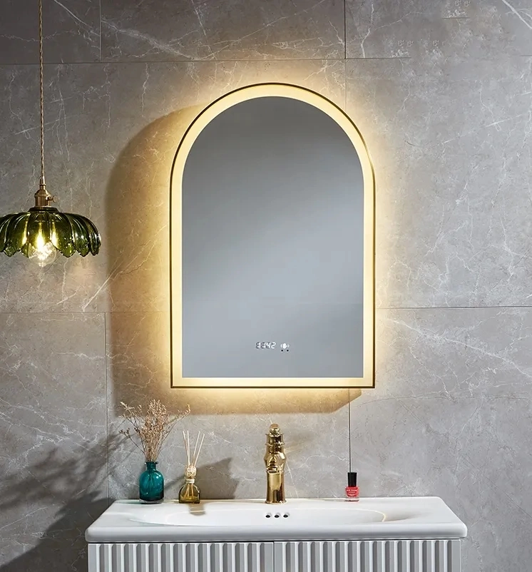 Metal Frame Smart Arch Mirror Half Round Backlit LED Lighted Mirror Decorative Bath Wall Bathroom Mirror