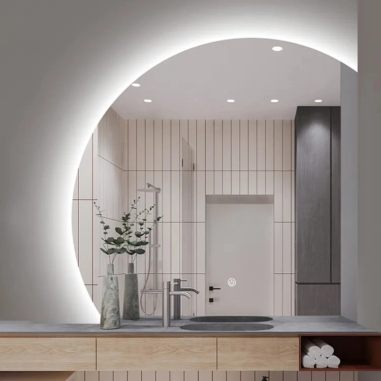 Half Moon Frameless Backlit LED Light Wall Design Home Mirror Irregular Shape Full Body Dressing Mirror