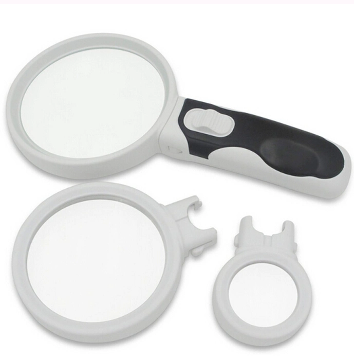 LED Light Handheld Magnifying Glass with 3 Interchangeable Lenses Magnifier for Reading