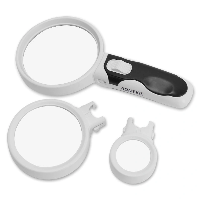 Interchangeable 2.5X/5X/16X Handheld Magnifier 2 LED Magnifying Glass Map Book Reading Magnifier Jewelers Loupe (BM-BG3006)