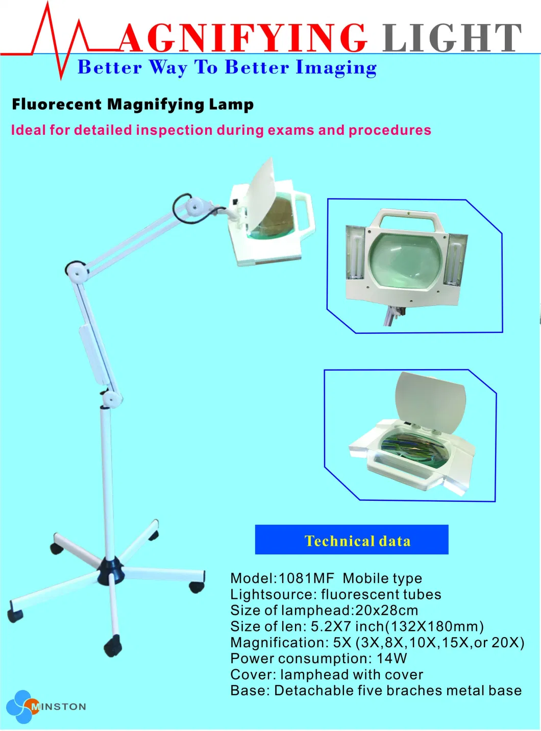 Ce ISO Ks-1081m Mobile Type Rectangular LED Magnifier Lamp