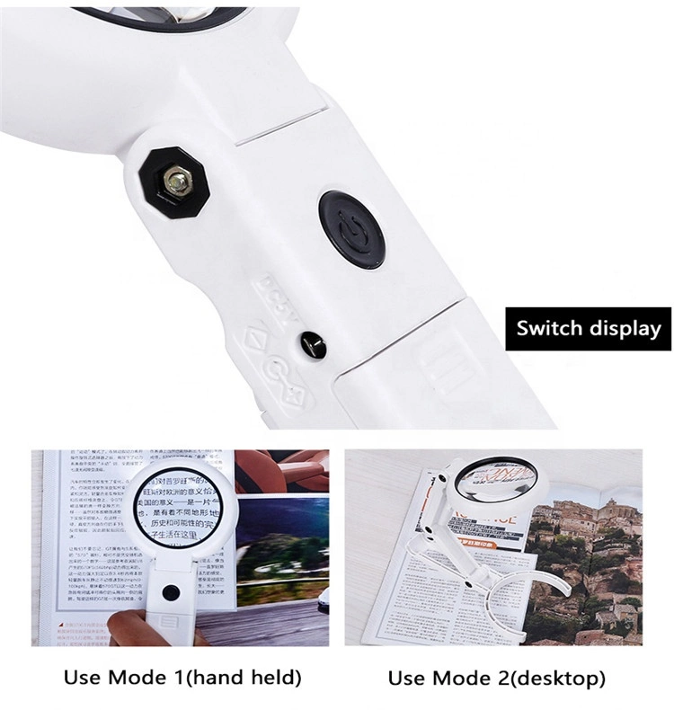 Foldable Hands Free USB Reading Magnifier with 8 LED Lights
