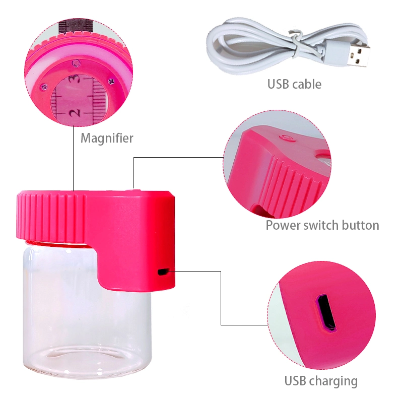 LED Light Airtight Portable Glass Storage Bottles Magnifying Mag Jar Herb Stash Container with USB Charge