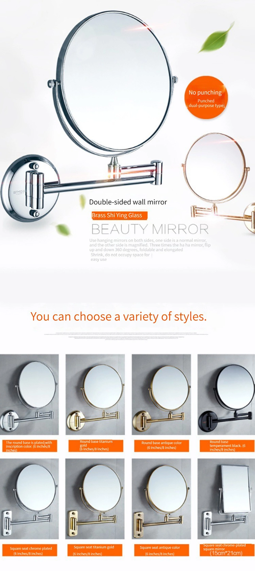 Folding Convenient Round Bathroom Mirror Makeup Mirror Shaving Mirror