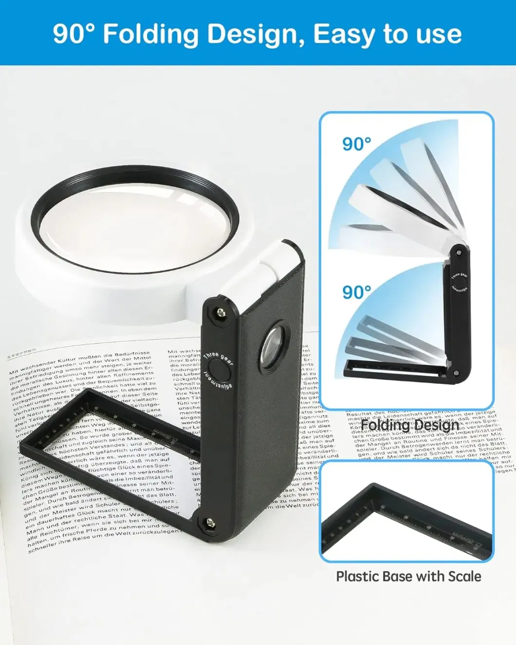 Handheld Desktop Dual-Use Foldable with LED Light USB Plug-in Reading Repair 5X25X HD Magnifier (L)