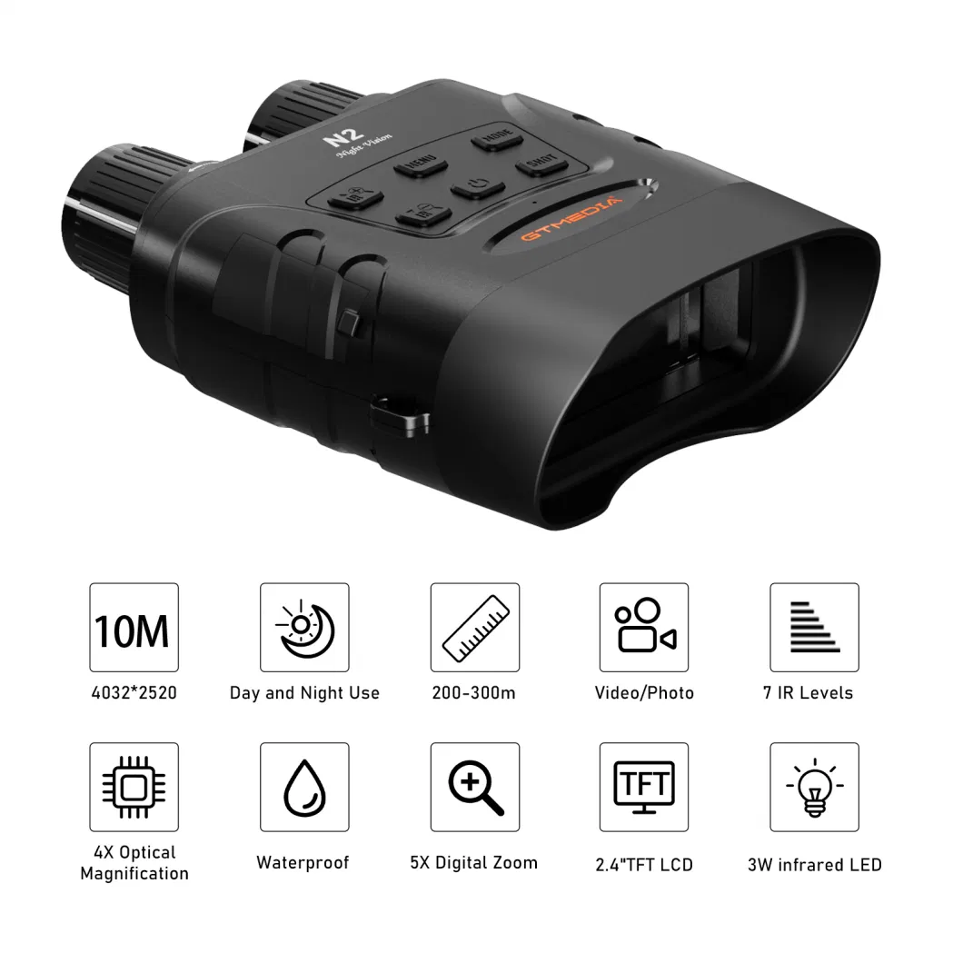 Gtmedia N2 Night Vision Binocular Supplier Wildlife Observation Built-in 32g Large Capacity TF Card, Easy to Storage Pictures Videos About 95mins (1080P)