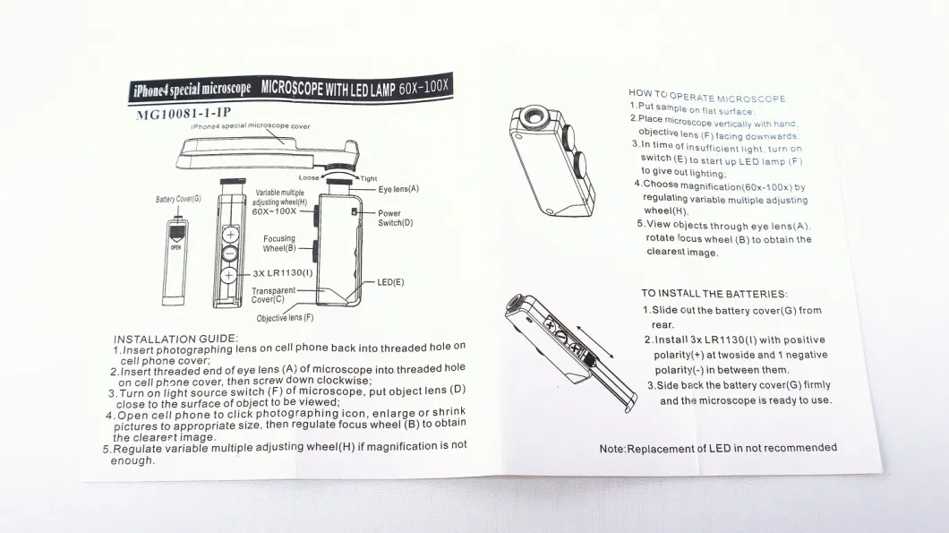 Portable High Power Magnifier 60-100X Adjustable Focus Pocket Microscope