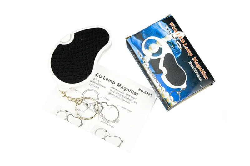 LED Light Rotatable Keychain Jewelry Loupe Magnifying Glass