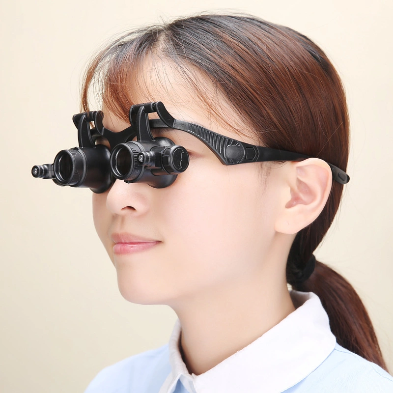 Double Eye Watch Repair Magnifier Jewelry Magnifying Eye Glasses Loupe Lens LED Light