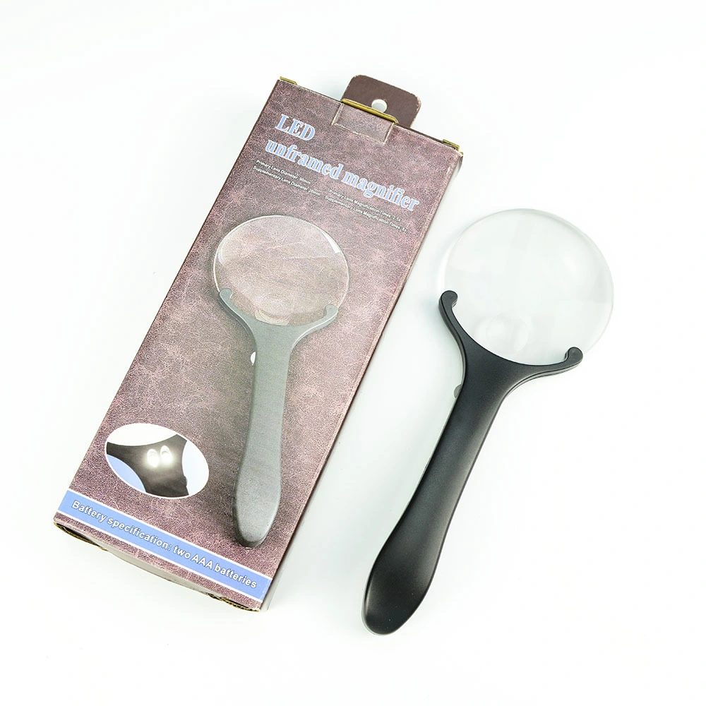 Straight Shank Handheld Magnifier Frame-Less Loupe with LED Light Magnifying Glass
