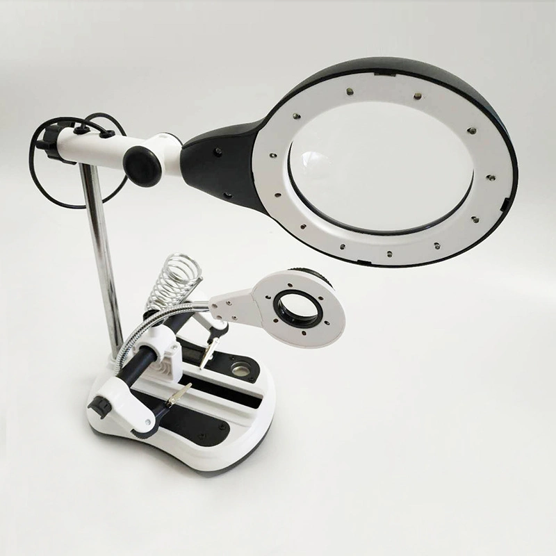 Professional Big Lens Helping Hand Magnifier LED Auxiliary Clip Desk Lamp Magnifier for Repairing PCB DIY Soldering Work