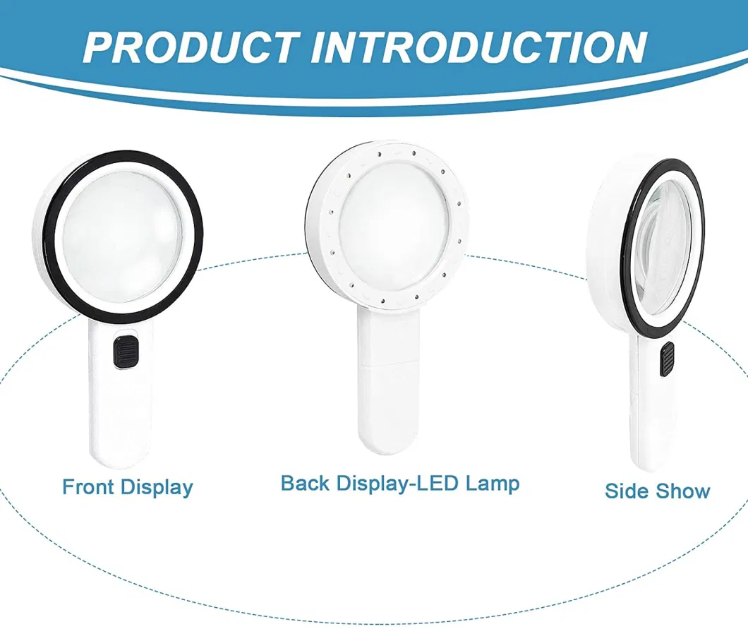 30X Handheld Large Magnifying Glass 12 LED Illuminated Lighted Magnifier