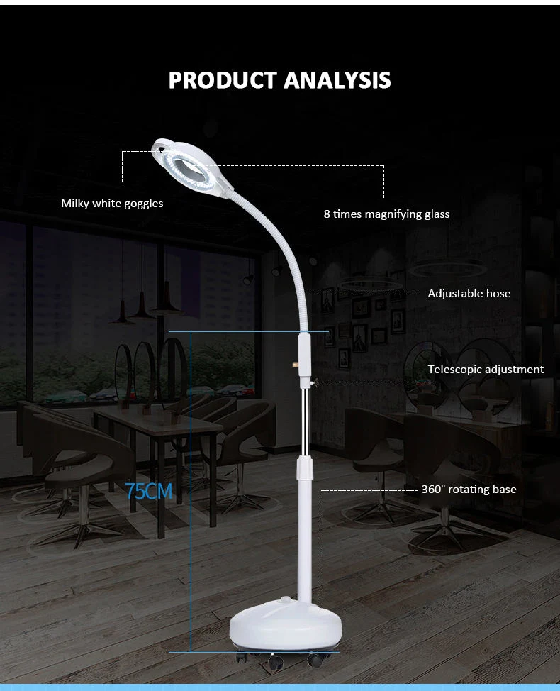 8X Magnifying Floor Magnifier Glass Lamp LED Light with Magnifying Glass for Eyelash Extension Aesthetics