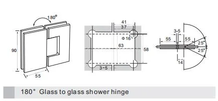 Glass to Glass Straight Corner Glass Door Shower Hinge with Adjustable Pin and Glass Door Open and Close Any Angle Function