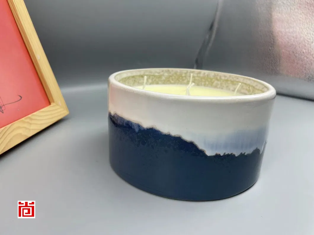 Large Ceramic Votive Candle Holders with Blue and White